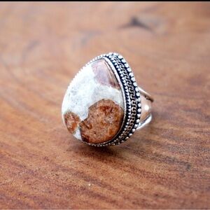 Handmade Sterling Silver Plated Spessartite Garnet Ring - Vintage Style - Size 8